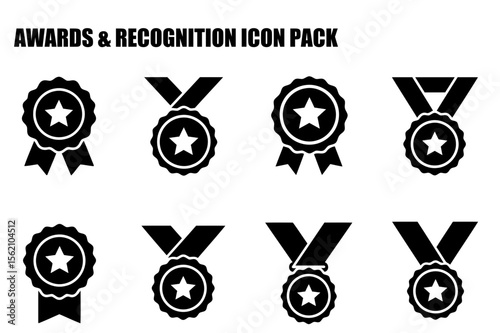 Award and recognition icons in various styles. Black and white graphic design elements for website use.