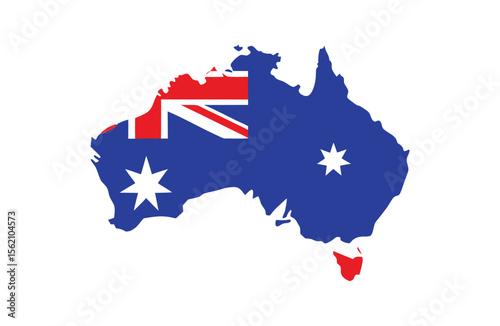 Australia map with flag isolated on white, vector