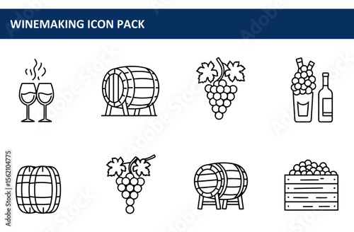Winemaking icon pack showcasing various elements of the process.