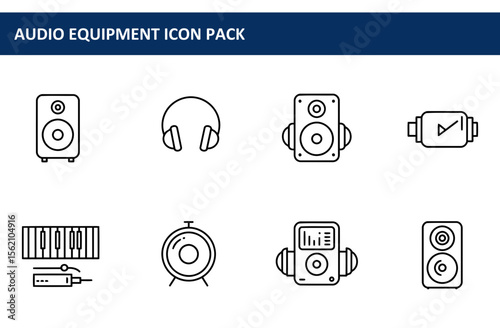 Audio equipment icons in a variety of styles, showing studio equipment for a music production business.