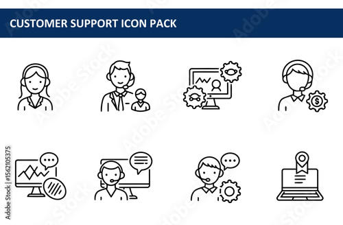 Customer support icons depicting various scenarios in a professional setting.