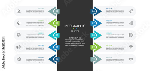 Vertical infographic timeline 10 steps template. Timeline, Business presentation. Vector illustration.