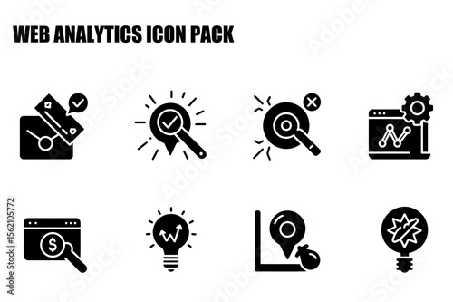 Web analytics icon pack showing various business concepts