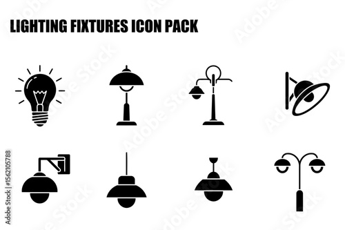 Lighting fixtures icon pack featuring various styles of lamps and lights.