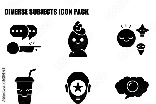 Diverse subjects icons in a casual setting. Various characters in various poses and activities. Everyday people and objects in different professions. a collection of illustrations.