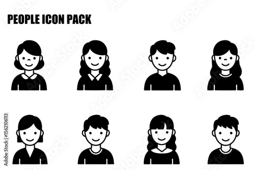 Diverse group of people icons in various clothing and hairstyles. Friendly faces in simple, stylized profiles against a plain background.