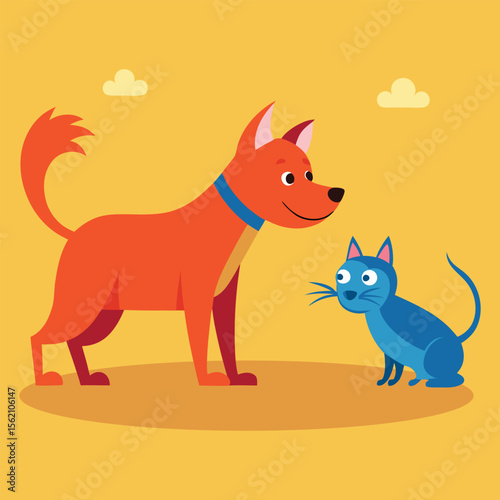 Orange dog blue cat friendly interaction vector
