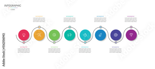 Business infographic template. 8 Step timeline journey. Process diagram, Infographic elements vector illustration.