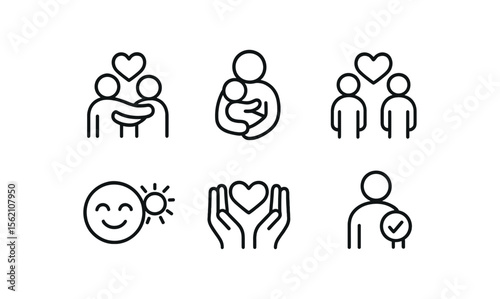 Minimalistic icons of love, care, and togetherness vector icon isolated illustration