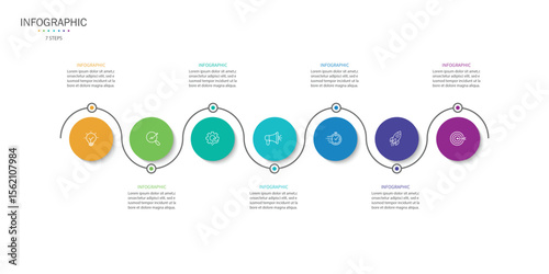 Business infographic template. 7 Step timeline journey. Process diagram, Infographic elements vector illustration.