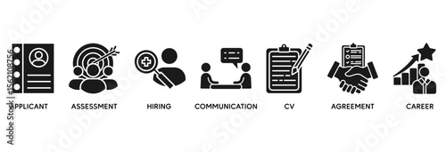 Job interview icon set vector illustration concept relate to applicant, assessment, hiring, communication, cv, agreement and career