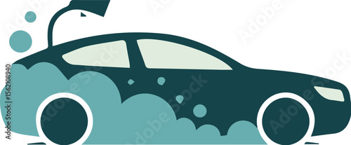 Car wash illustration, teal and green vector design