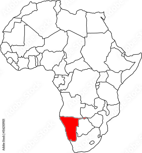 Namibia map, map of the African continent highlighting the country of Namibia

