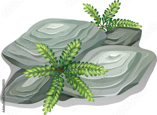 A PNG image of a rock with mini grasses on it