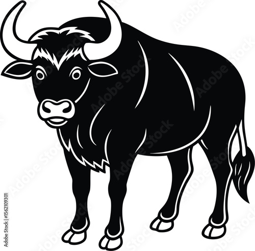 A cute black and white dairy cow, a farm animal, is isolated on a white background, perfect for an agriculture illustration or vector cartoon