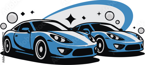 Blue sports car wash illustration, vector design