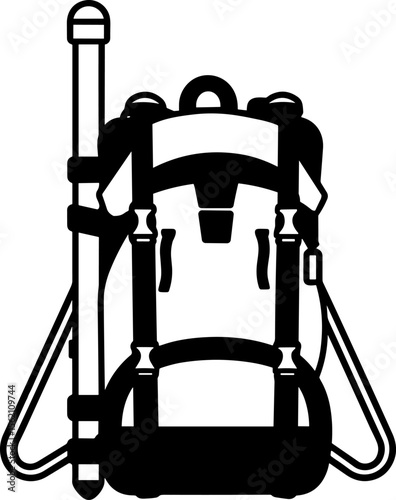 Hiking Backpack with Trekking Pole Icon, Outdoor Adventure Gear