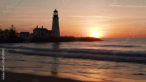 Lighthouse at sunrise over the ocean