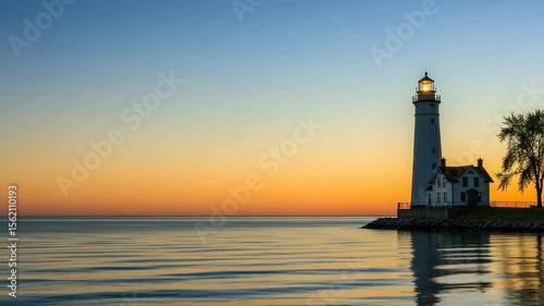 Wallpaper Mural Serene Lighthouse at Sunset with Calm Waters and Vibrant Sky Torontodigital.ca