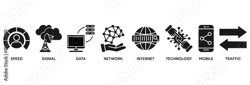5G icon set vector illustration concept relate to speed, signal, data, network, internet, technology, mobile and traffic