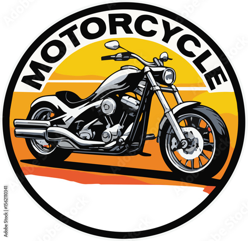 Vintage Motorcycle Illustration, Vector Design, Orange Sunset Background