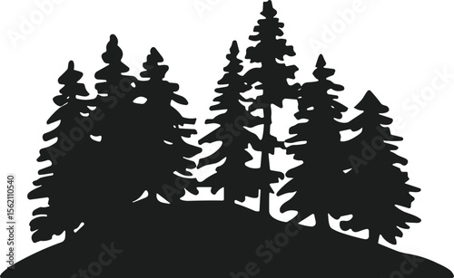 Hilltop Pine Tree Silhouette – Forest Vector Illustration for Nature and Landscape Design