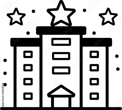 Stylish Star Hotel Building Architecture Icon in Black and White