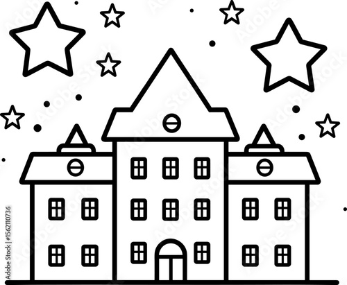 Enigmatic Building Facade with Starry Sky - Architectural Marvel