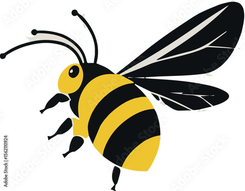 Cute cartoon bumble bee illustration, yellow and black striped, vector design element