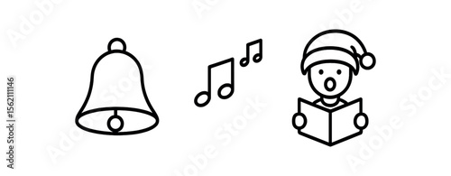 Christmas bell, music notes, and caroler icon illustration vector icon isolated illustration