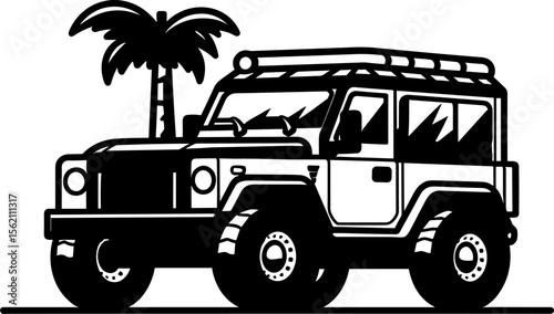 Off-Road Adventure: 4x4 Vehicle with Palm Tree, Travel Destination