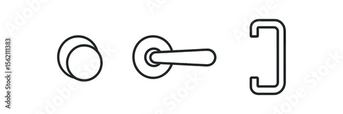 Minimalist door handles: round, lever, rectangular designs vector icon isolated illustration