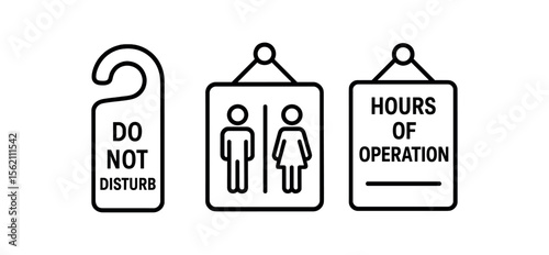 Do not disturb sign with restroom and hours of operation icons vector icon isolated illustration