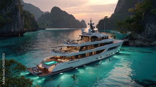 Luxury Superyacht Anchored in a Secluded Tropical Cove