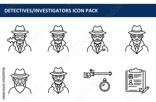 Male detectives in classic attire, posed in profile view against a plain white background.