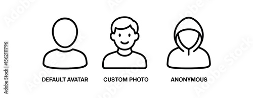 Avatar variations: default, custom, anonymous icons on gradient background vector icon isolated illustration