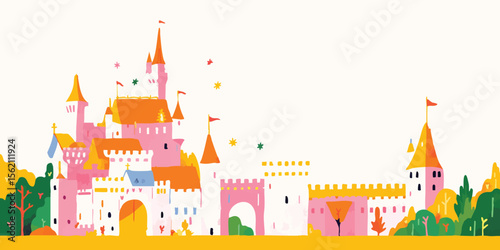 A whimsical illustration of a vibrant fairy-tale castle, the image is full of color and architectural detail, evoking a sense of wonder and fantasy.