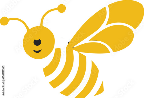 Cute cartoon bee illustration, yellow and white vector design element