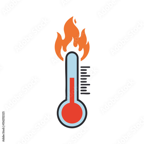 Thermometer with Flame Tip, Extreme Heat and Fire Risk Symbol
