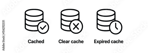 Cached, clear cache, expired cache icons on dark background vector icon isolated illustration