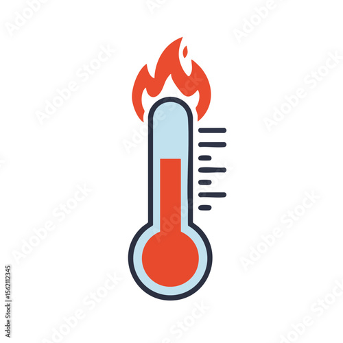 Thermometer with Flame Tip, Extreme Heat and Fire Risk Symbol