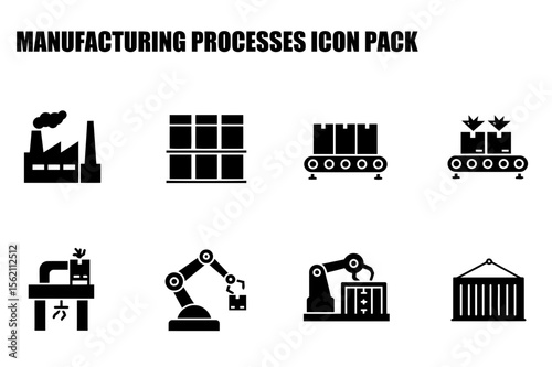 Manufacturing processes icons for industrial businesses