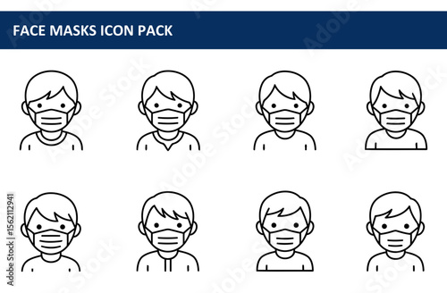 Young people wearing face masks in a simple, graphic style. Portraits of children in casual wear, showing a common protective measure against the virus.