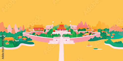A stylized representation of an ancient historical cityscape bathed in warm sunlight, evoking a sense of awe and wonder at the grandeur of bygone eras.