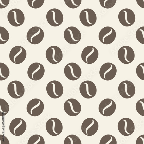 Seamless vector pattern featuring repeating brown coffee bean icons. 