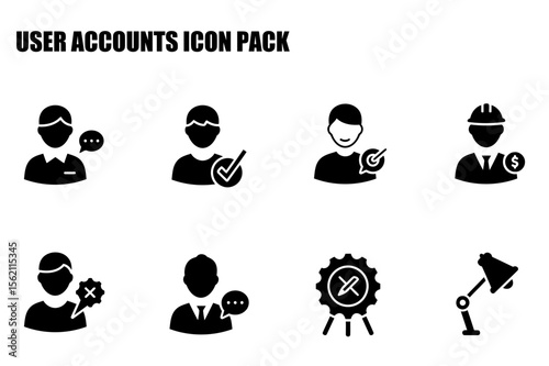 User account icons depicting various actions and statuses. Male demographic figures in casual and business attire are displayed in different actions, each with a unique symbol.