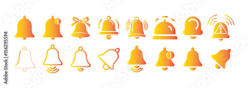 Gradient Notification Bell Icon Set. Modern Alert, Ring, Mute, and Sound Symbols Collection. Victor illustration eps 10