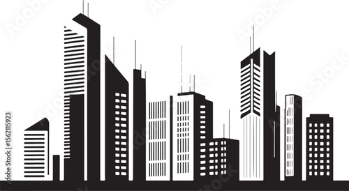 Black and white city skyline illustration, vector design