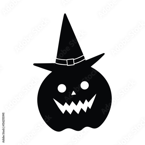 halloween pumpkin with witch hat vector 