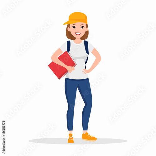 A smiling construction engineer with a helmet holding a clipboard and tray, a professional woman working in the industry